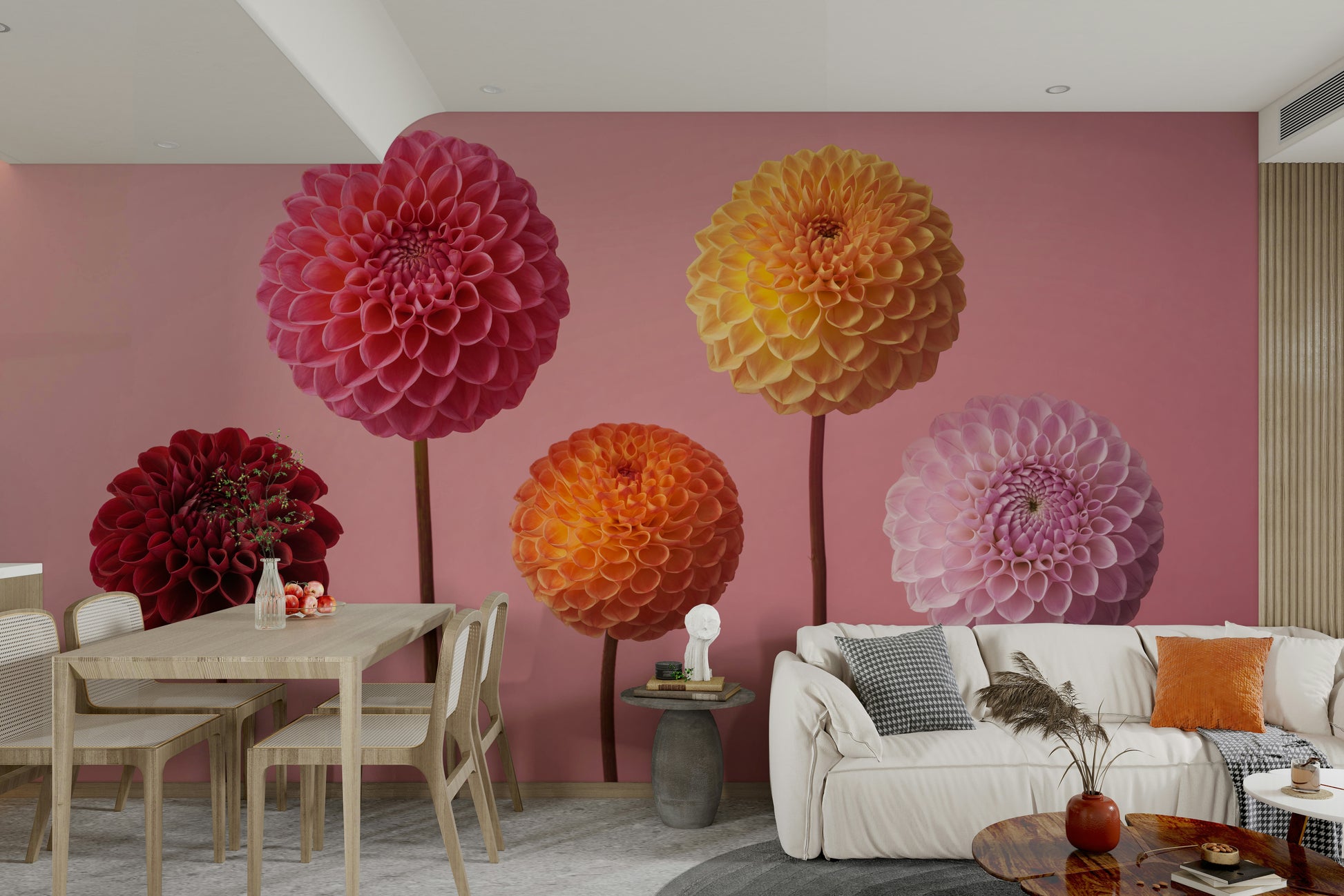 The colors include deep red, bright pink, sunny yellow, warm orange, and soft lavender.

