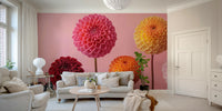 A wall mural of a vibrant dahlia flower arrangement.

