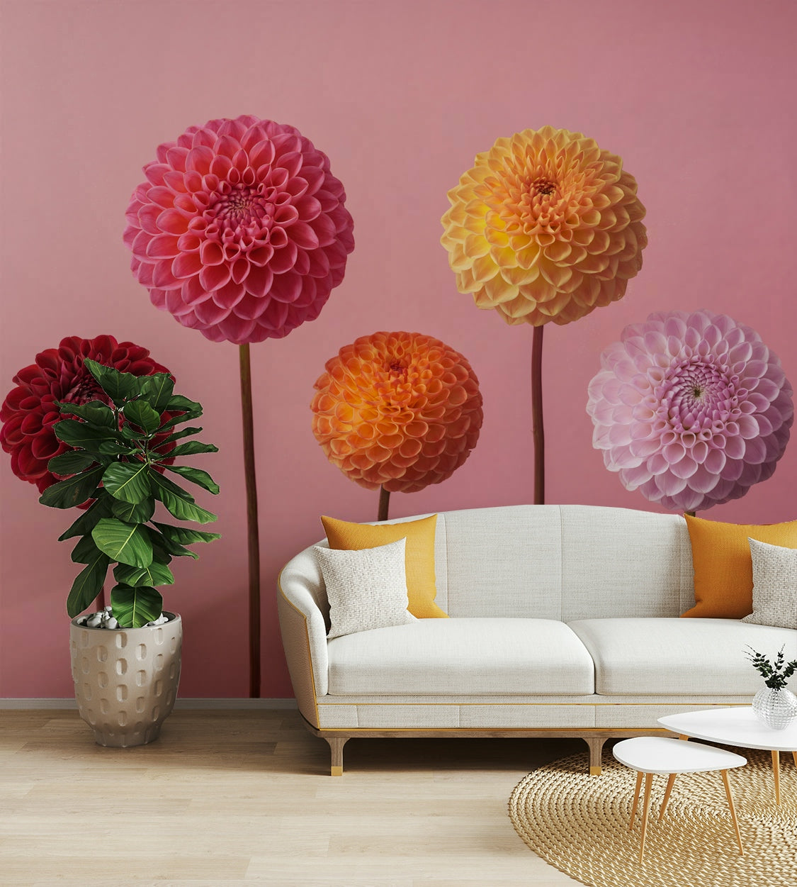 The flowers are shown against a solid light pink background.

