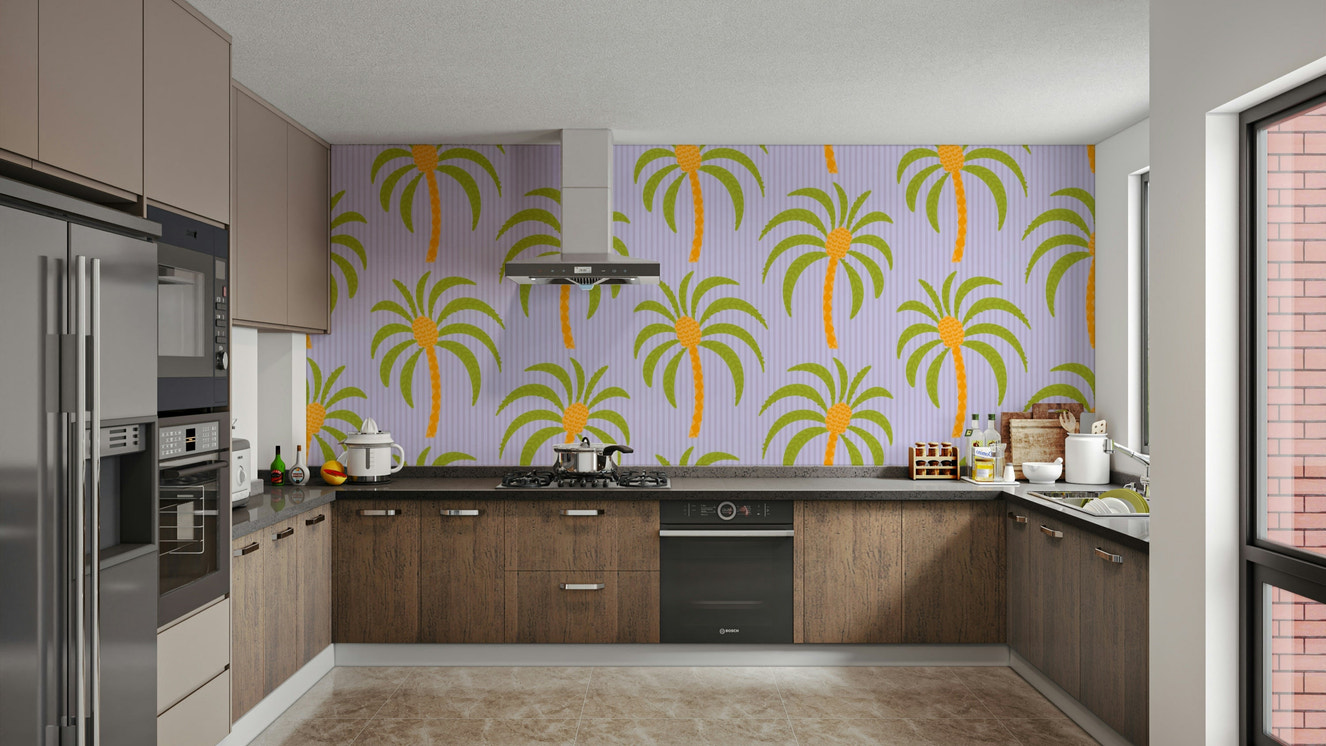 A wallpaper design with a tropical pattern.

