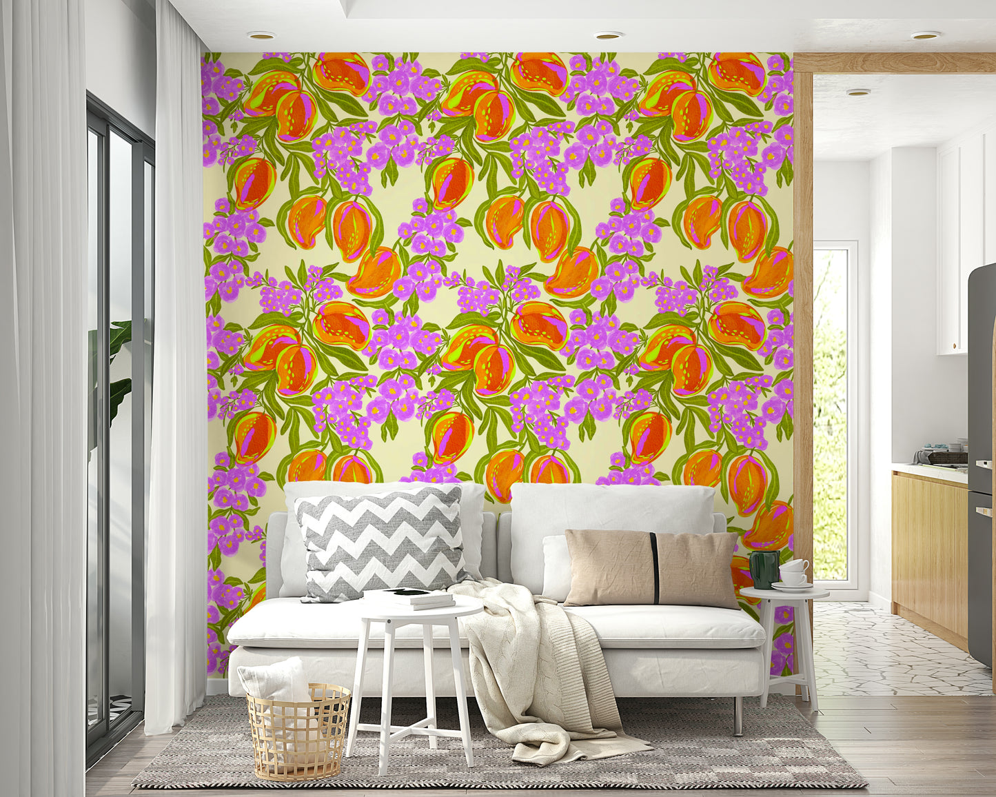 A wall mural of a peaceful botanical pattern.

