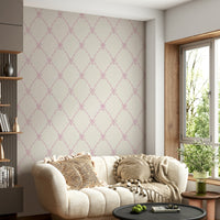 A wall mural of a peaceful lace and tassel pattern.

