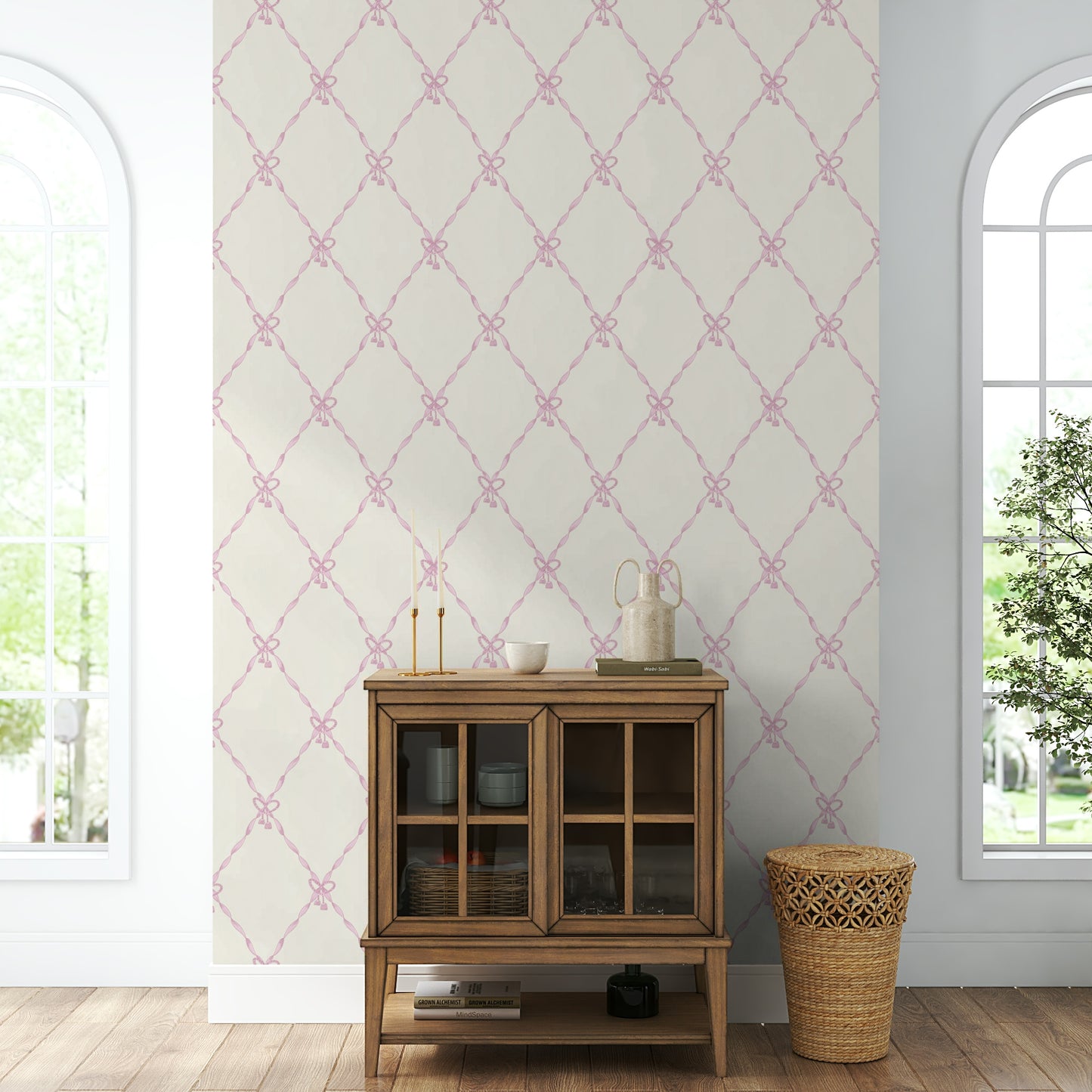 The image shows an artistic impression of a serene lace and tassel scene.

