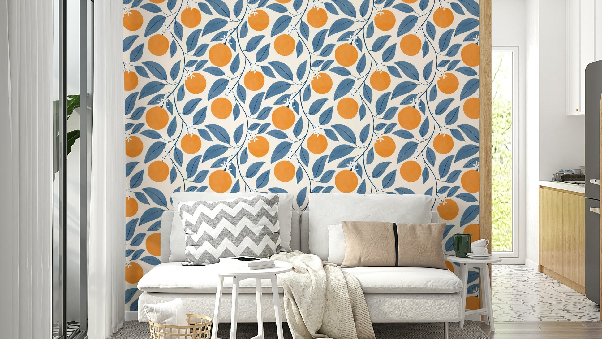 A wall mural of a peaceful floral pattern.

