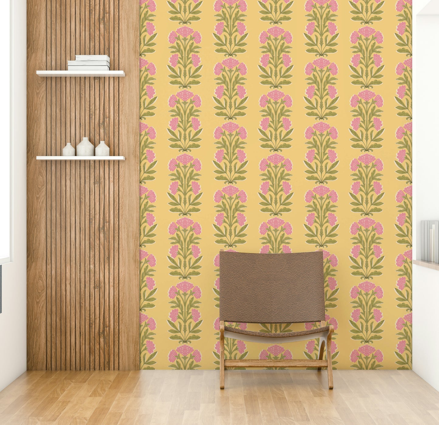 A wall mural of a floral pattern.

