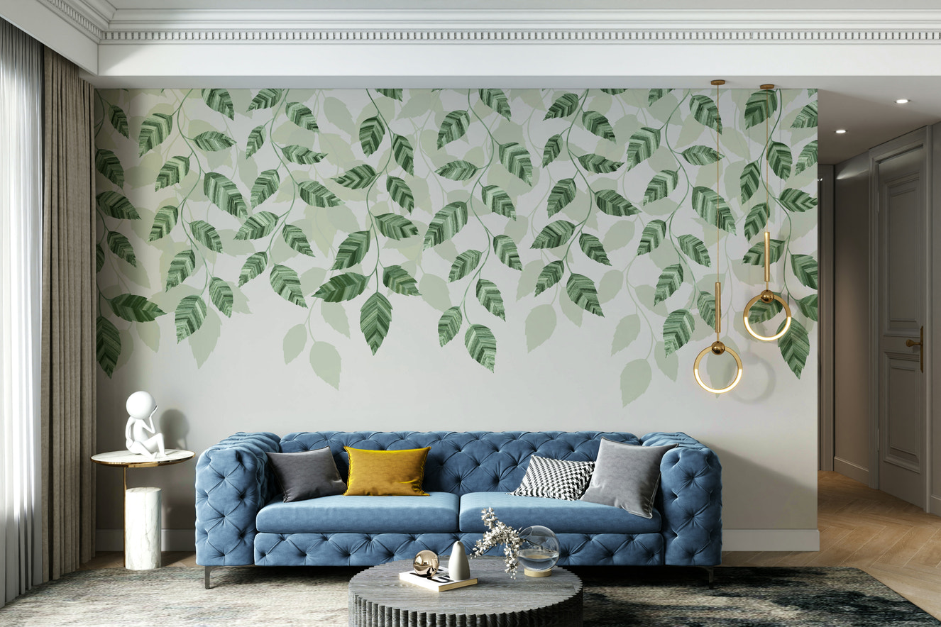A wall mural of a peaceful leaves pattern.

