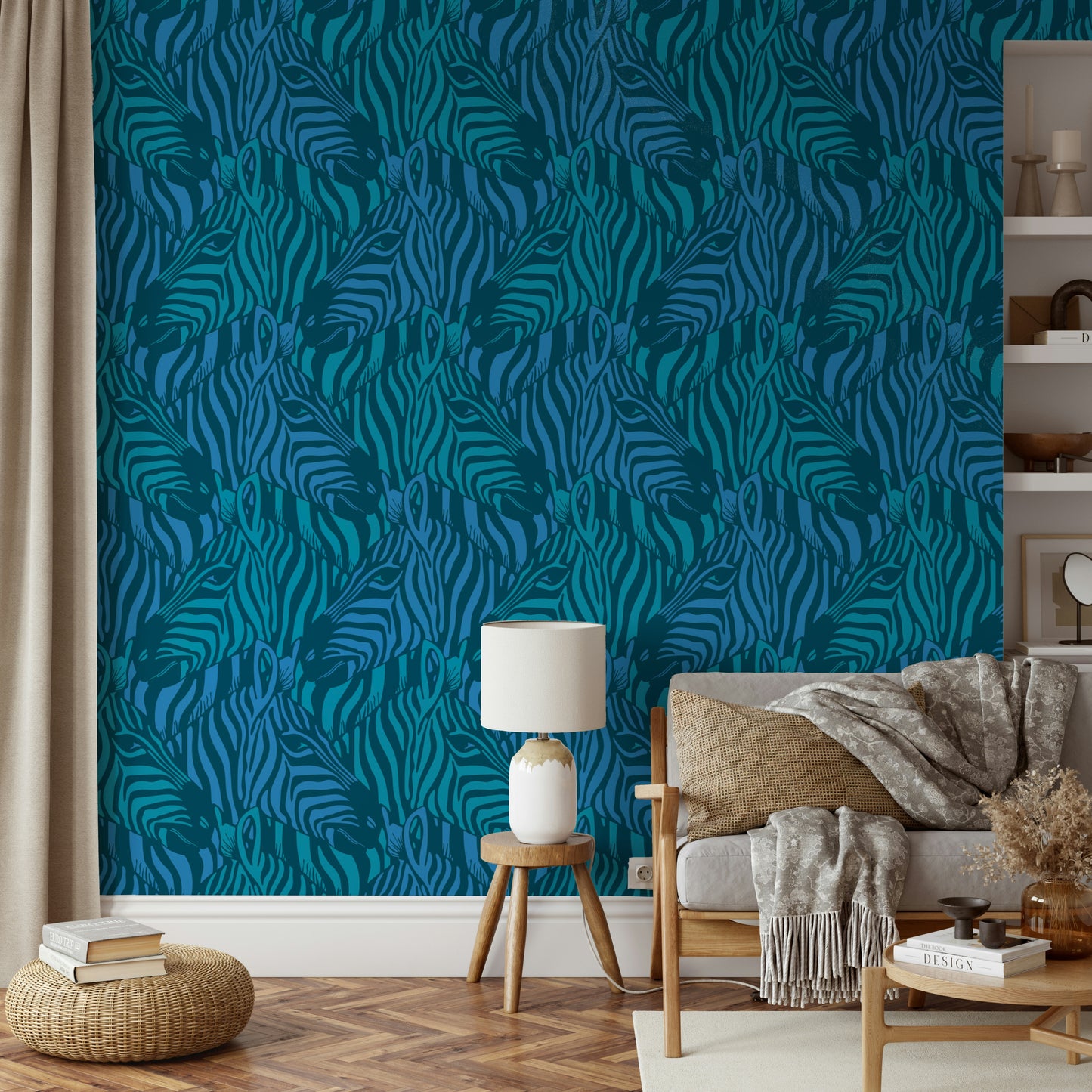 The zebra shapes are a central focus of the image.

