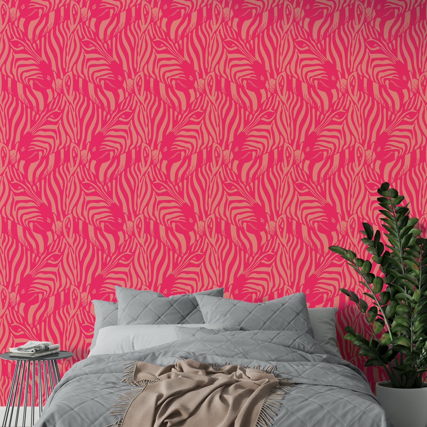 The colors are soft, muted tones of hot pink, blush, and peach.

