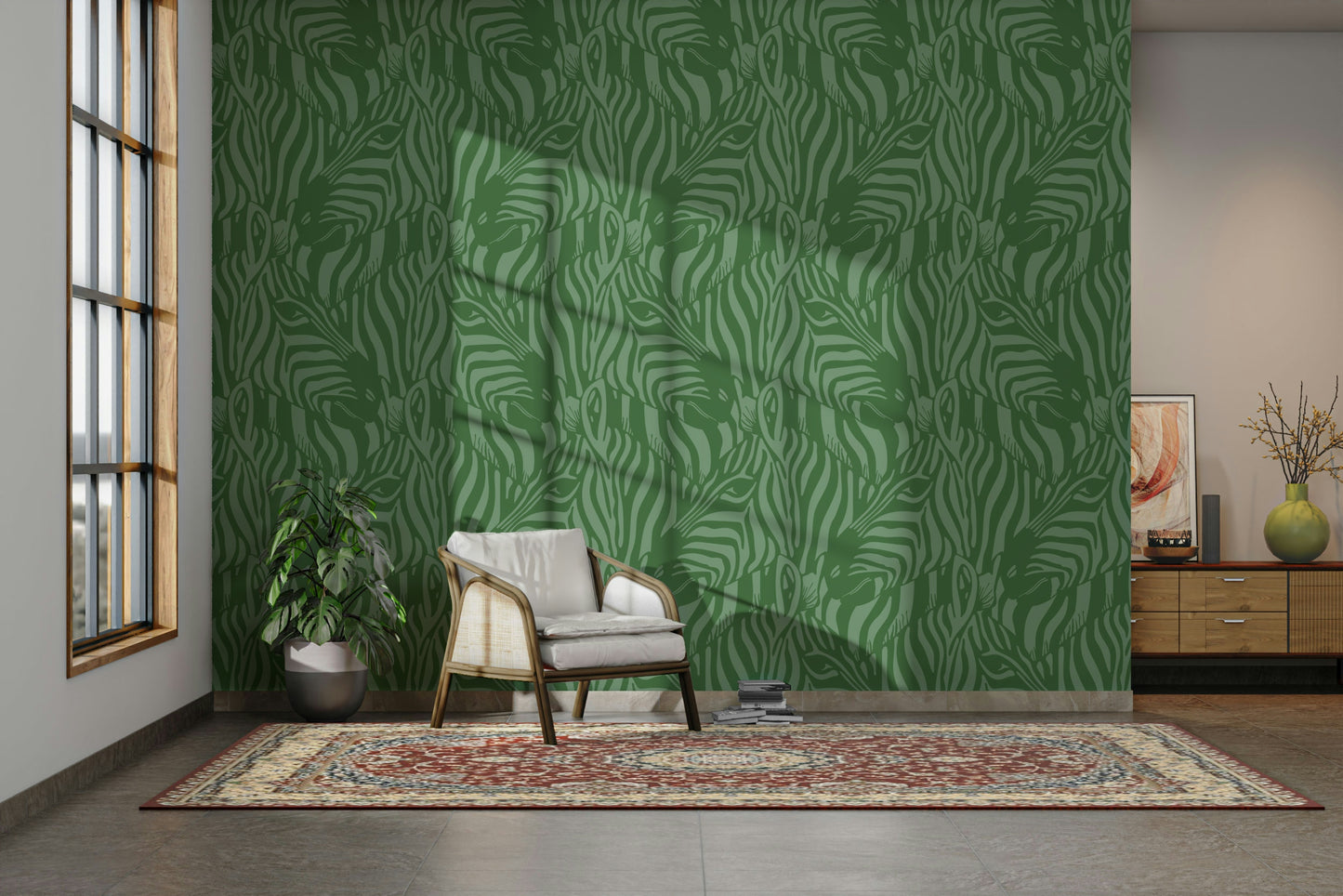 The colors are soft, muted tones of sage green and pastel green.

