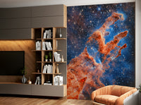 A wall mural of a cosmic nebula.

