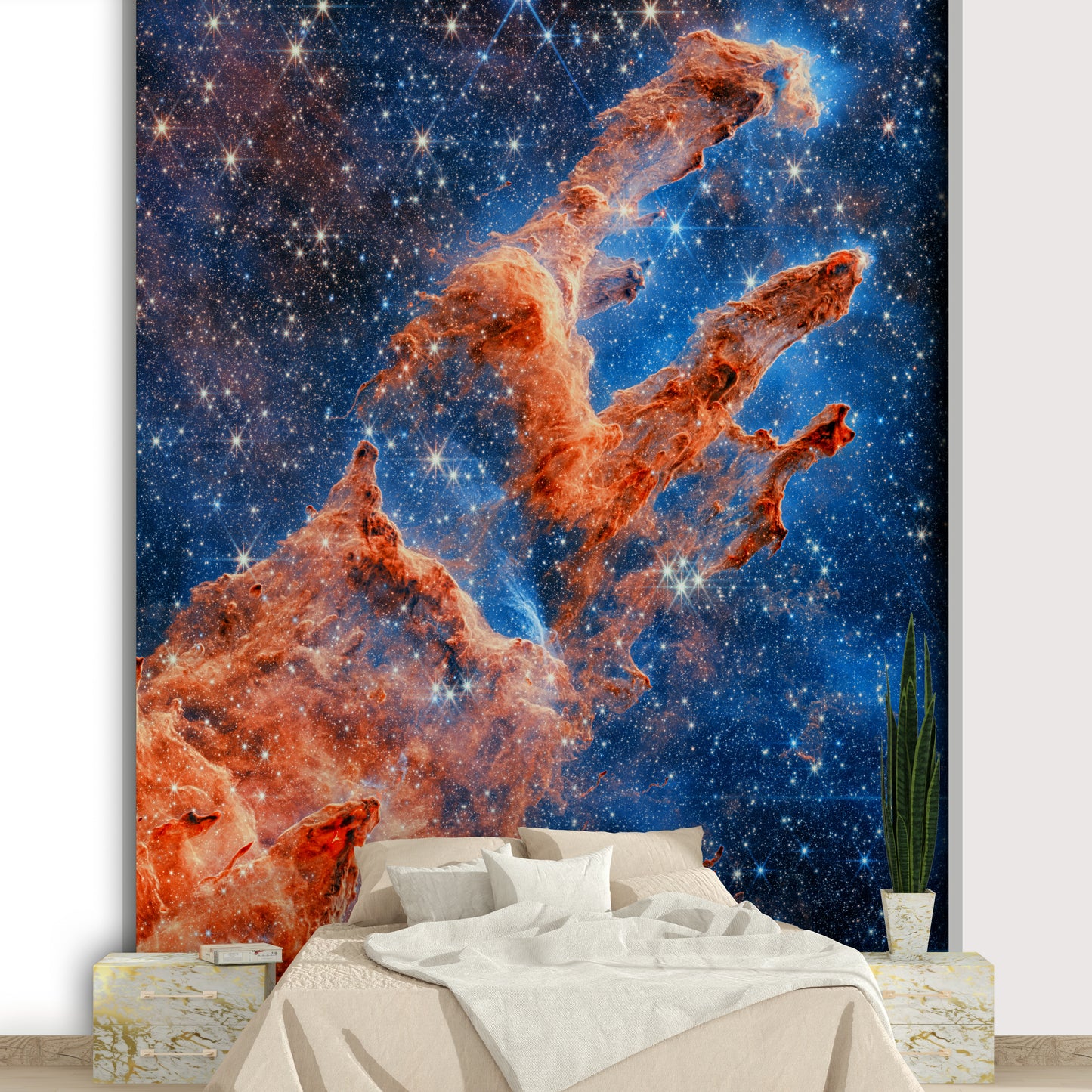 The image shows an artistic impression of the Pillars of Creation.

