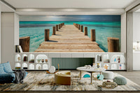 The colors are soft, muted tones of blue, beige, and gray.

