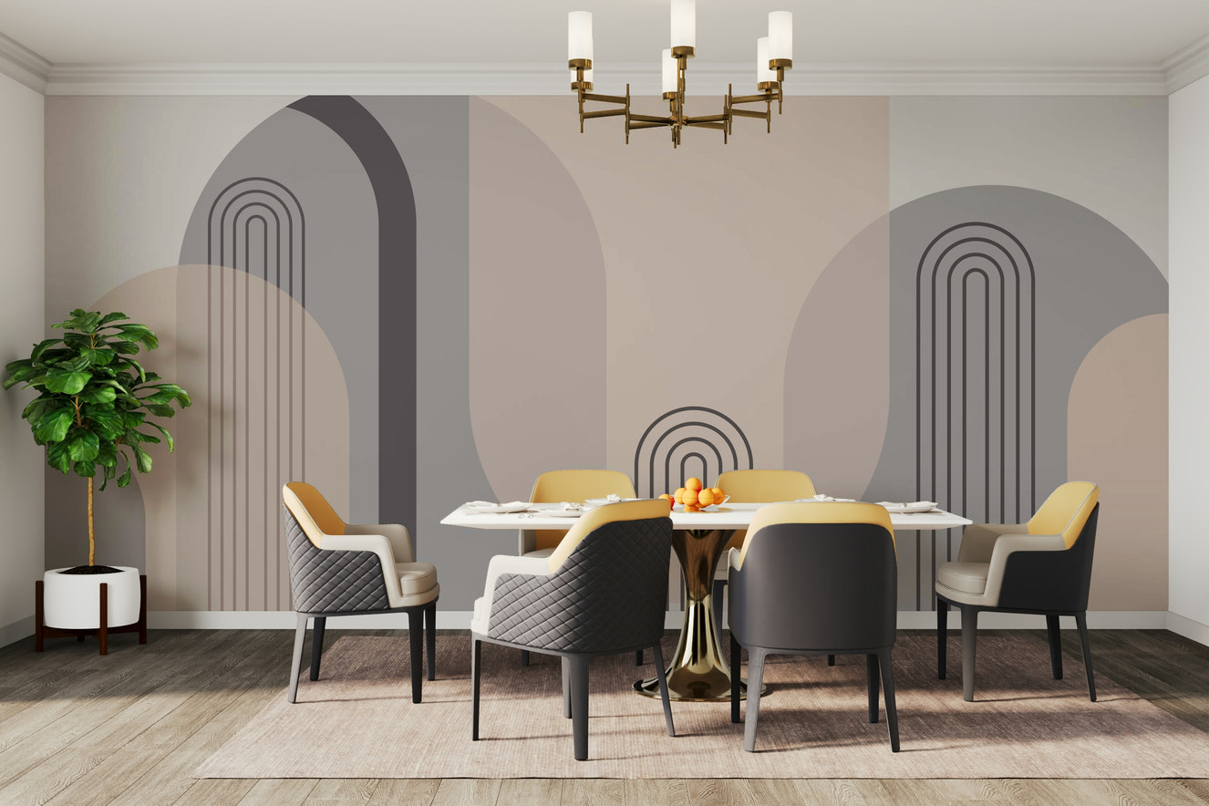 A wall mural with a fluid, abstract pattern.

