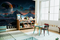 The image shows a peaceful, otherworldly scene with a horizon line.

