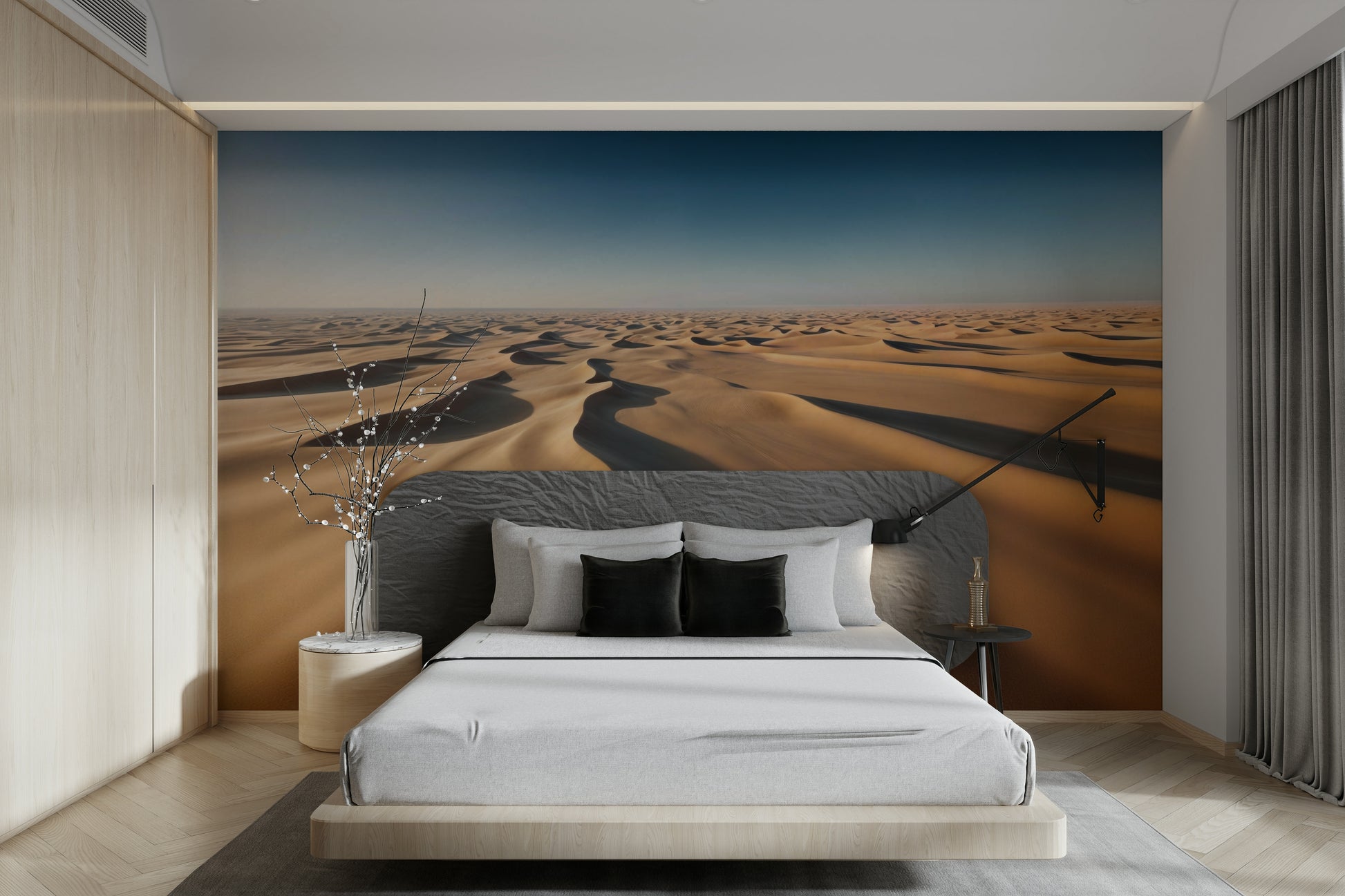 The desert landscape is a central focus of the image.

