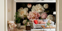 A wall mural of a peaceful floral pattern.

