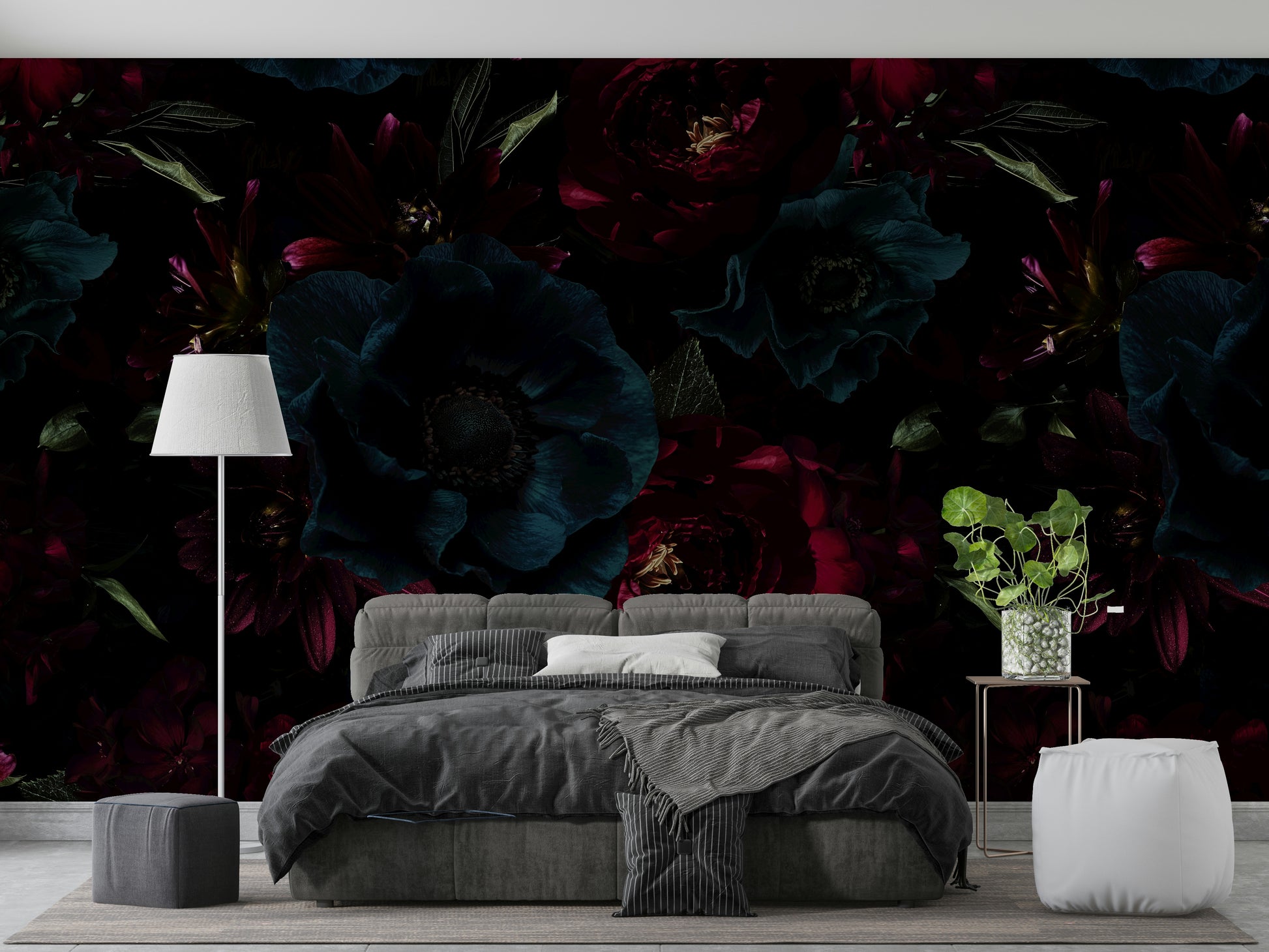 The colors are soft, muted tones of dark blue, purple, and gray.

