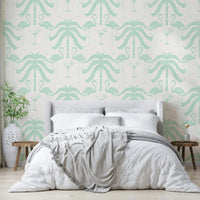 The colors are soft, muted tones of beige, aqua, green, and pink.

