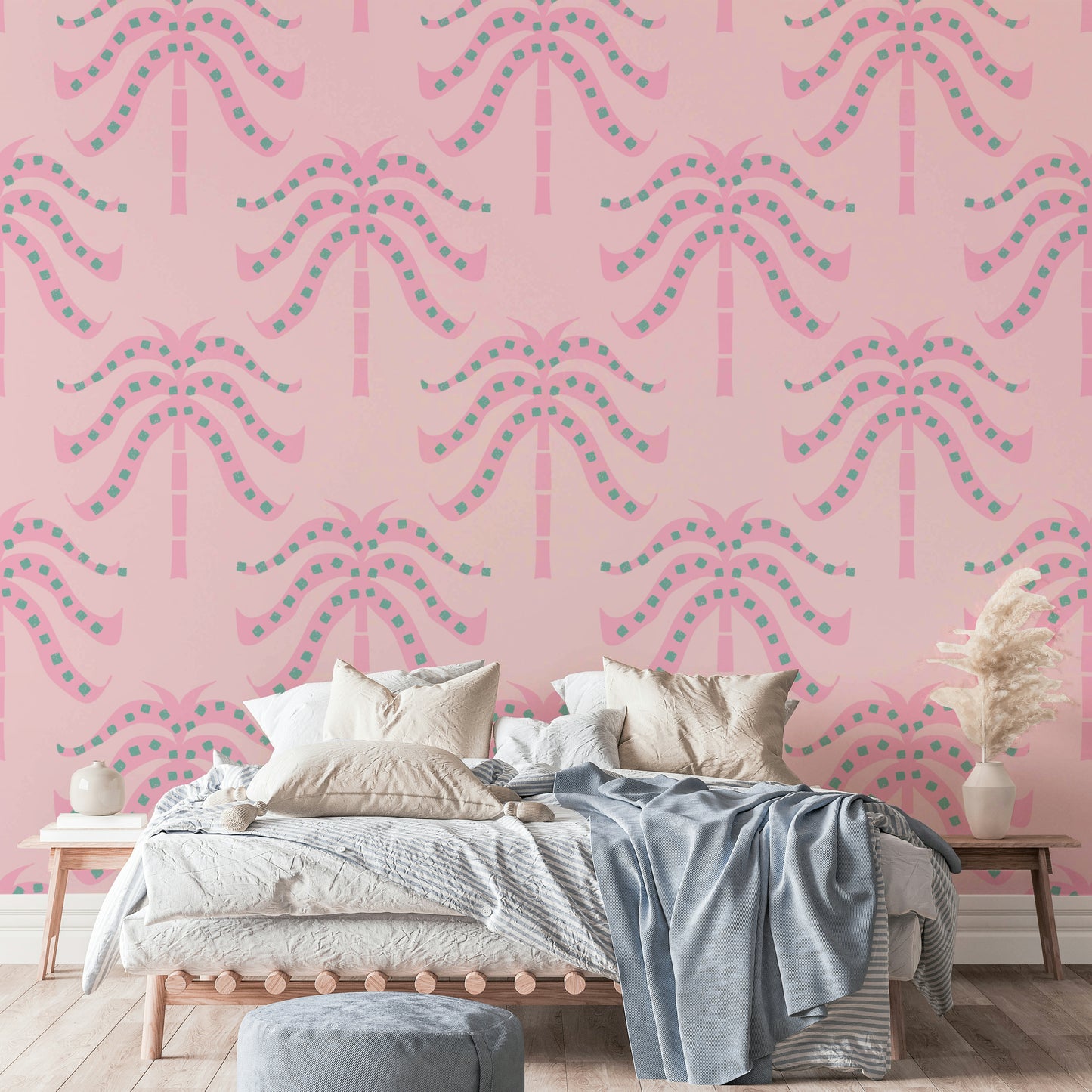 A wall mural of a peaceful botanical pattern.

