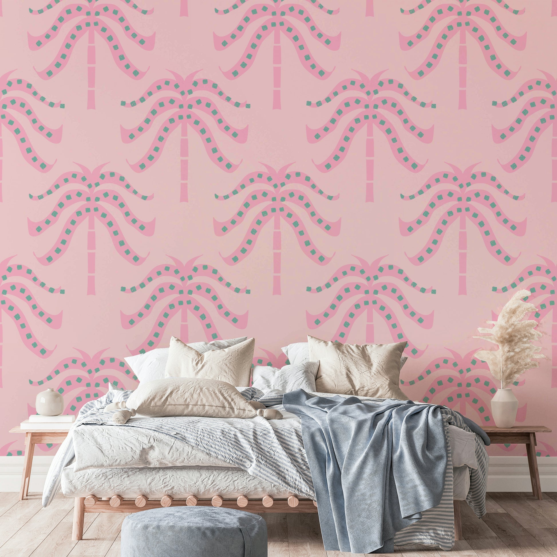 A wall mural of a peaceful botanical pattern.

