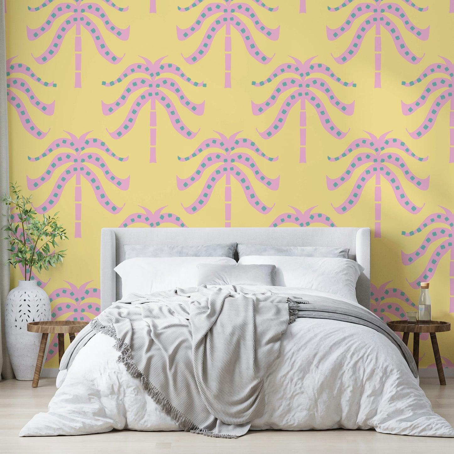 A wall mural of a peaceful botanical pattern.

