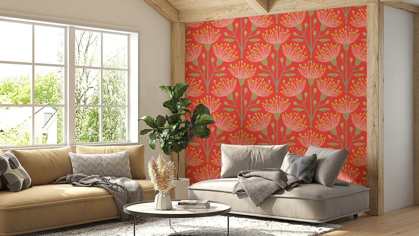 The colors are soft, muted tones of yellow, green, pink, blush, and coral orange.

