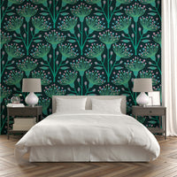 A wall mural of a peaceful botanical pattern.

