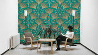 A wall mural of a peaceful botanical pattern.

