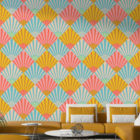 The image shows a peaceful, Art Deco-style pattern with geometric shapes.

