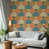 The image shows a peaceful, Art Deco-style pattern with geometric shapes.

