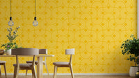 The image shows a full wall with a repeating pattern of geometric scallops.

