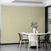 The image shows a full wall with a repeating pattern of geometric scallops.

