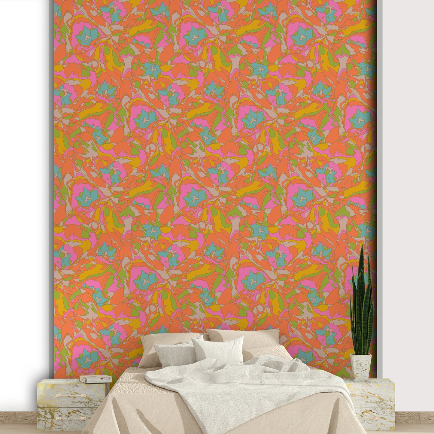 A close-up view shows the soft, blended details of the abstract blossoms.

