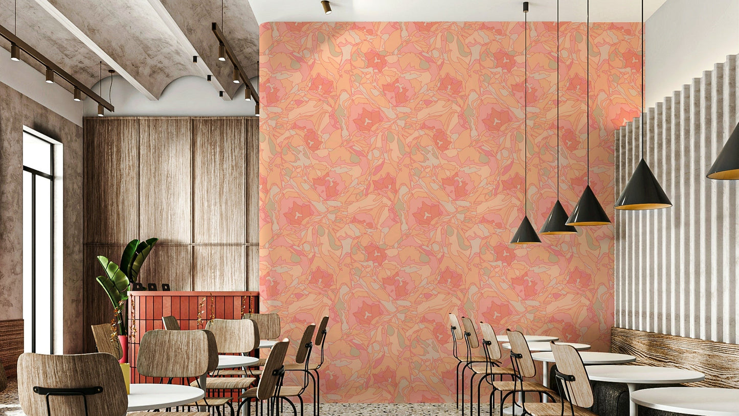 The room's lighting highlights the peaceful feel of the mural.

