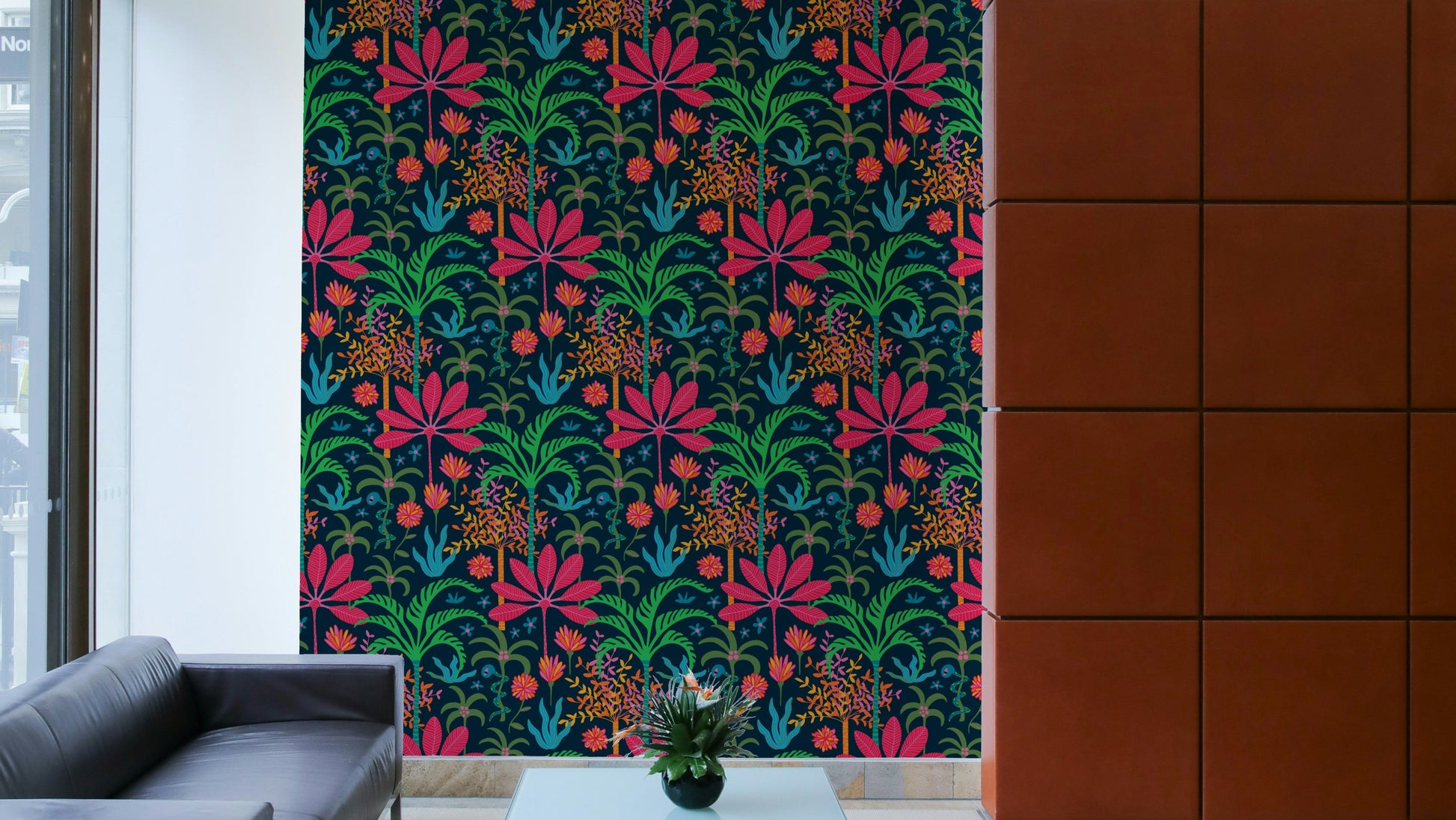 The design has a very fun and colorful effect on the space.

