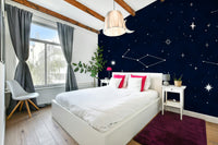 The colors are soft, muted tones of deep blues, purples, and white.

