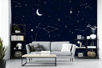 A wall mural of a peaceful celestial pattern.

