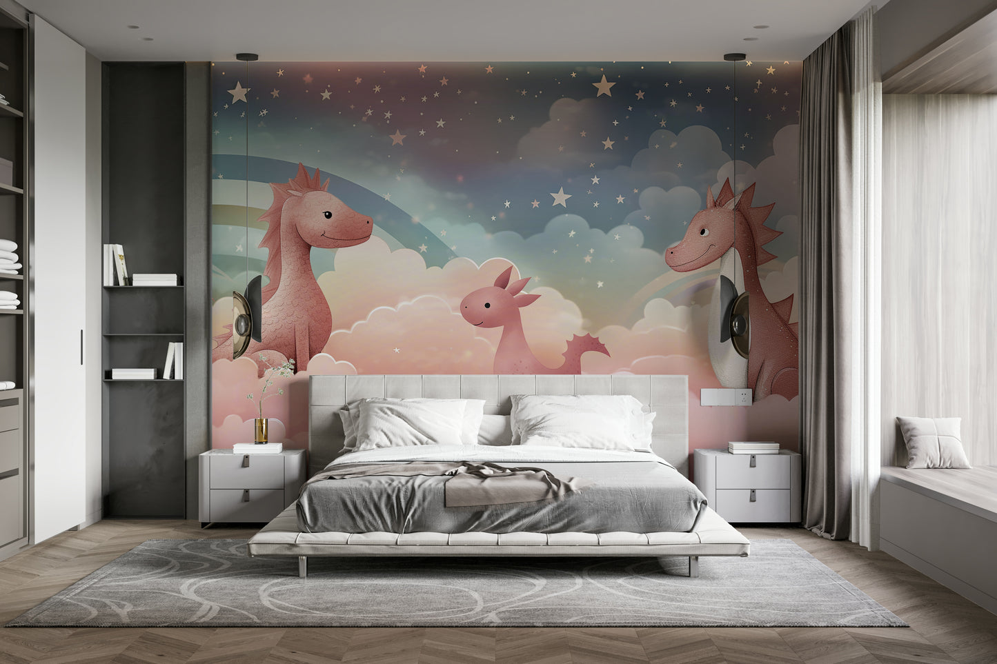 The colors are soft, muted tones of pink, lavender, and gold.

