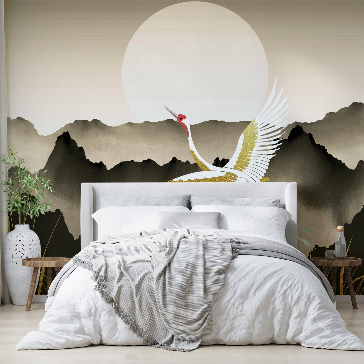 The image shows an artistic impression of a serene Oriental dawn scene.

