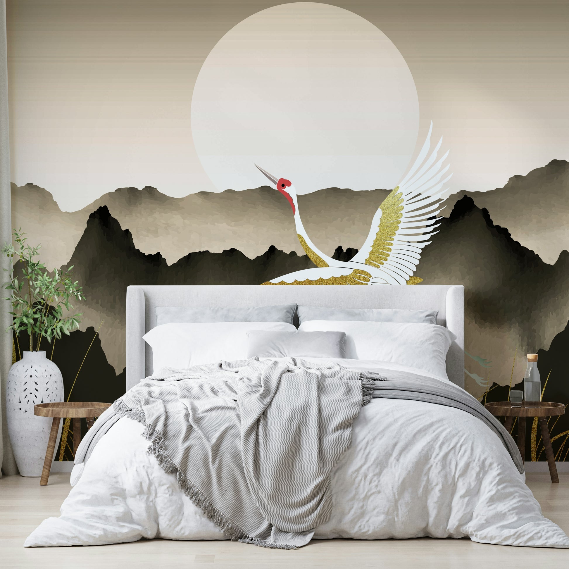 The image shows an artistic impression of a serene Oriental dawn scene.

