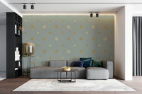 A wall mural of a peaceful celestial pattern.

