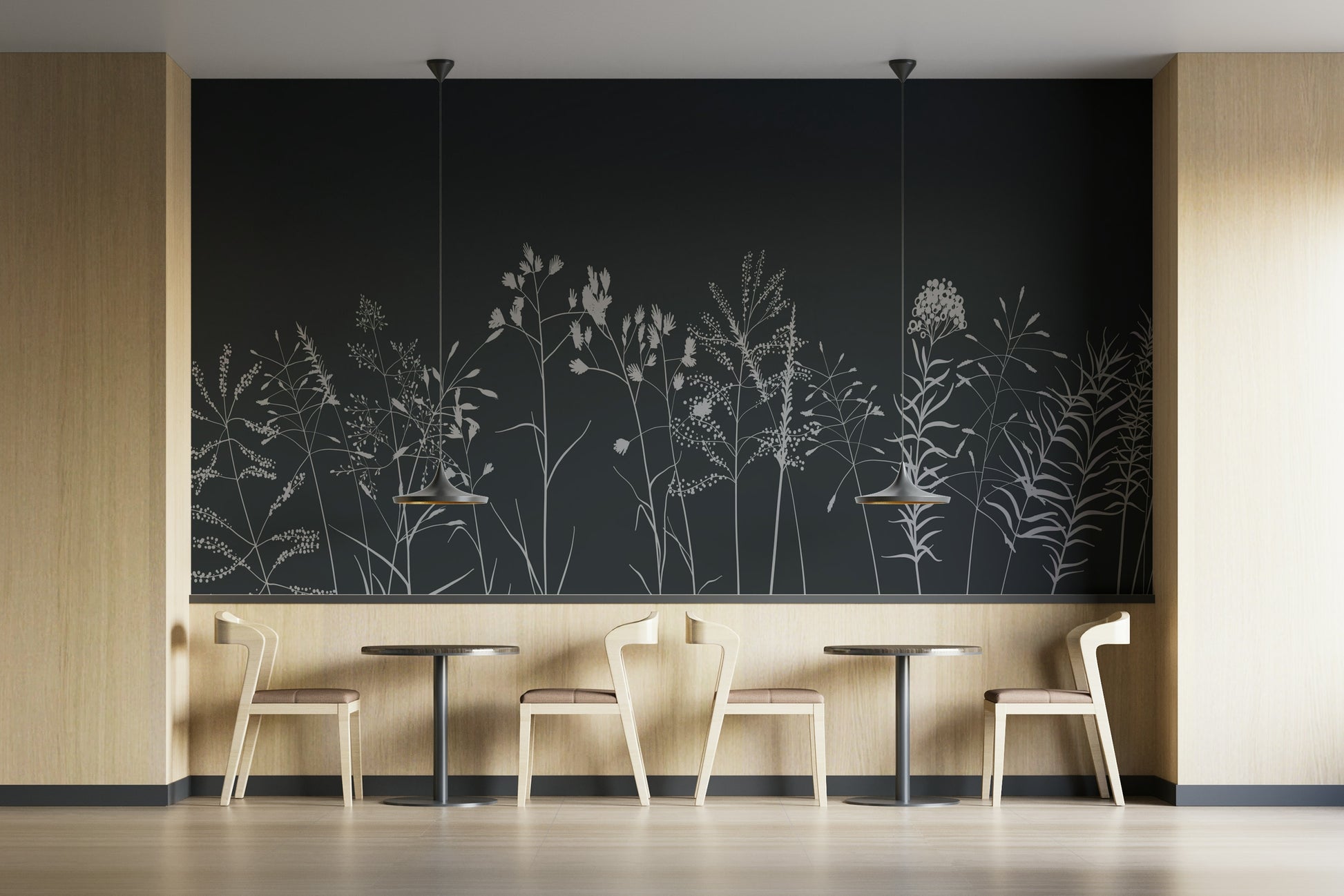 A wall mural of a peaceful floral pattern.


