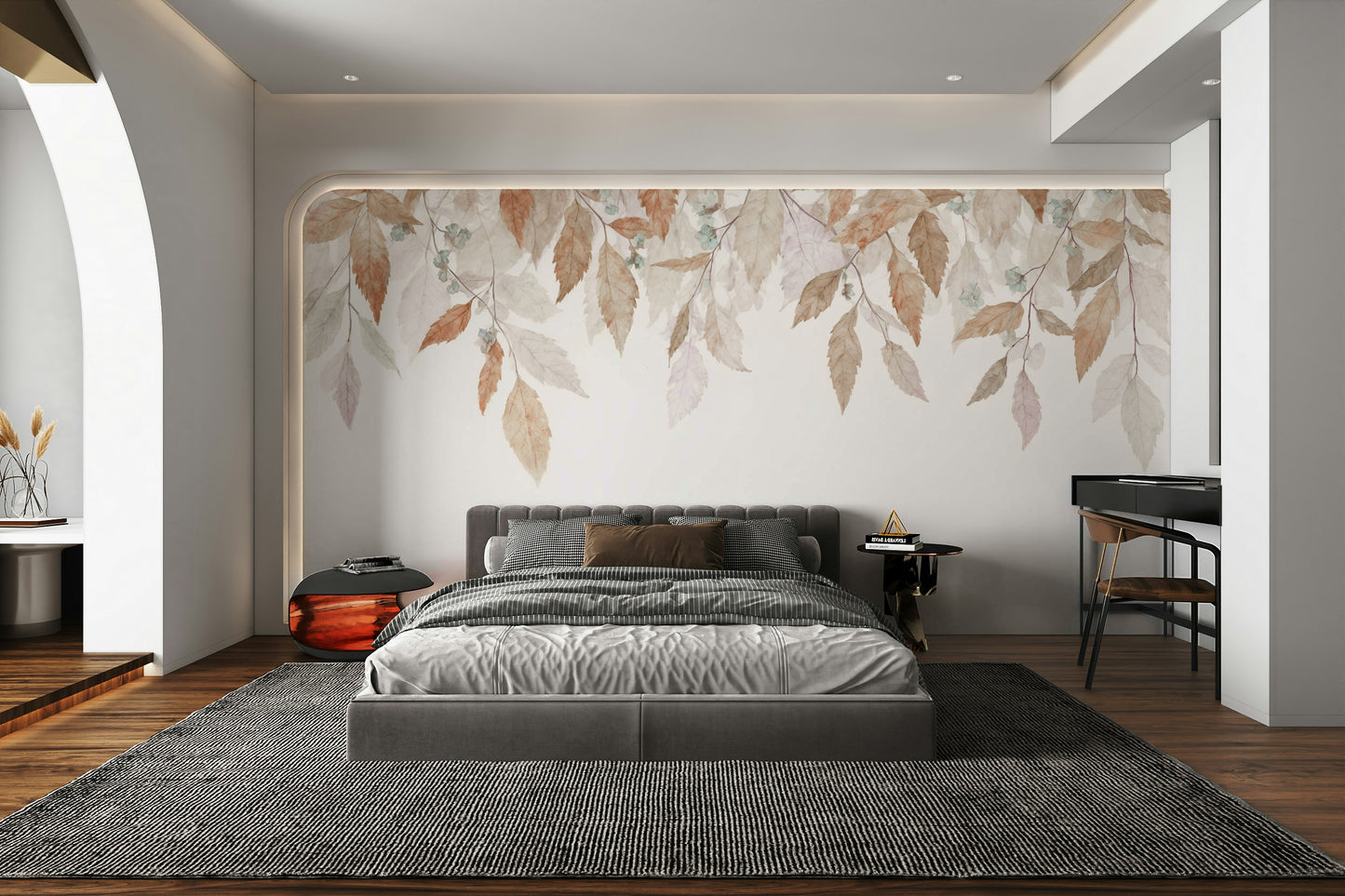 A wall mural of a peaceful falling foliage pattern.

