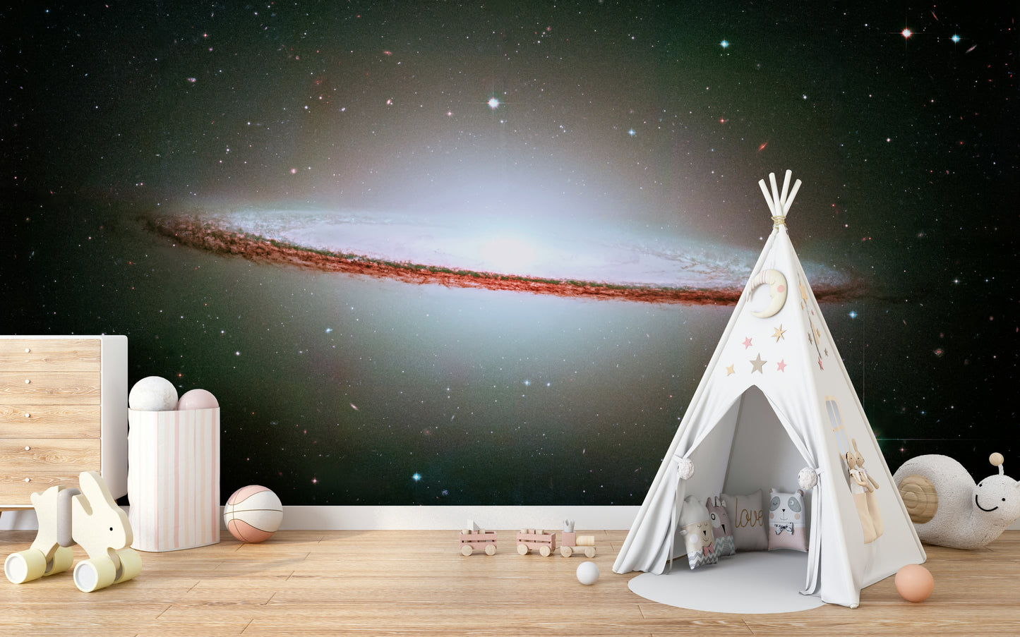 The image shows an artistic impression of a serene celestial scene.

