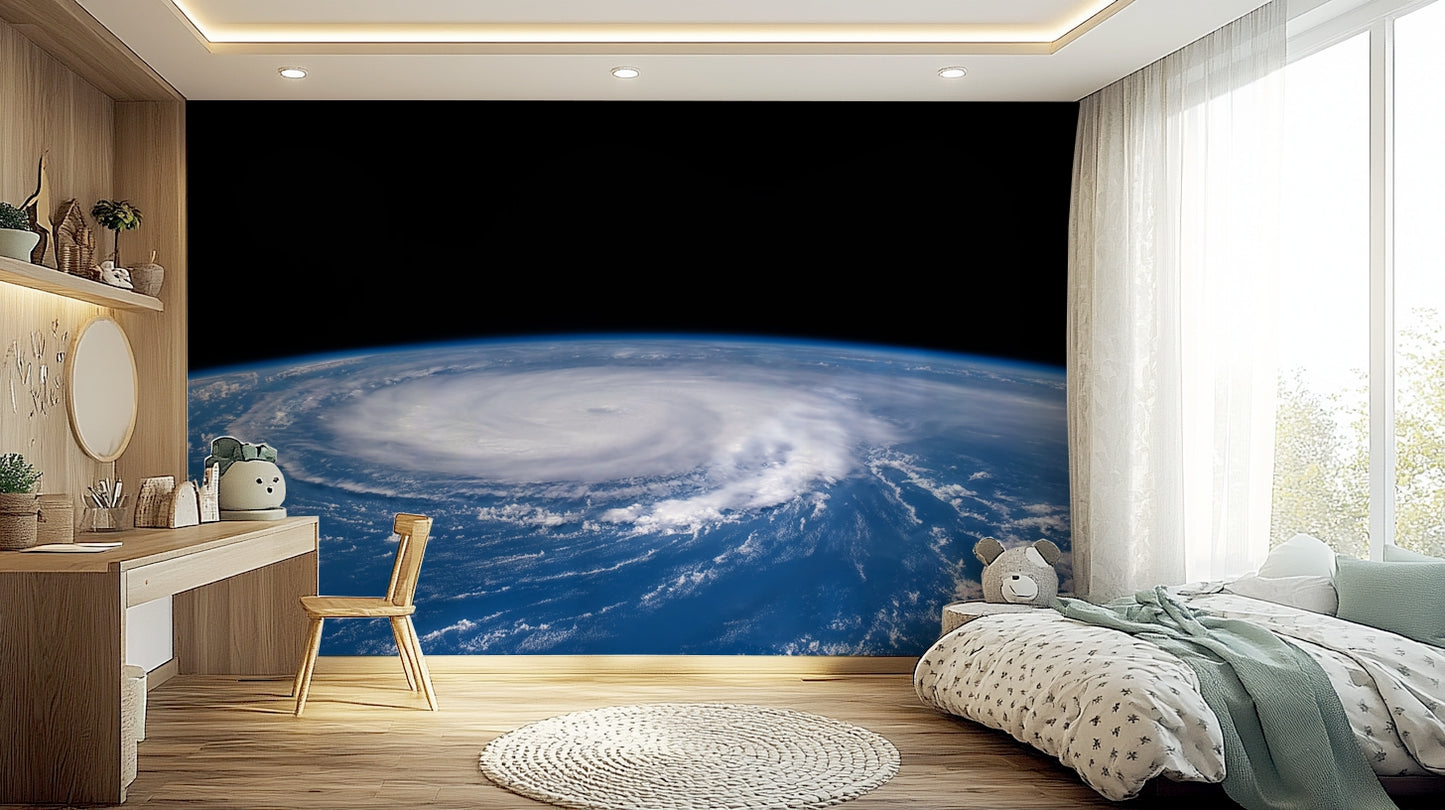 The center is a calm, clear patch of sky.

