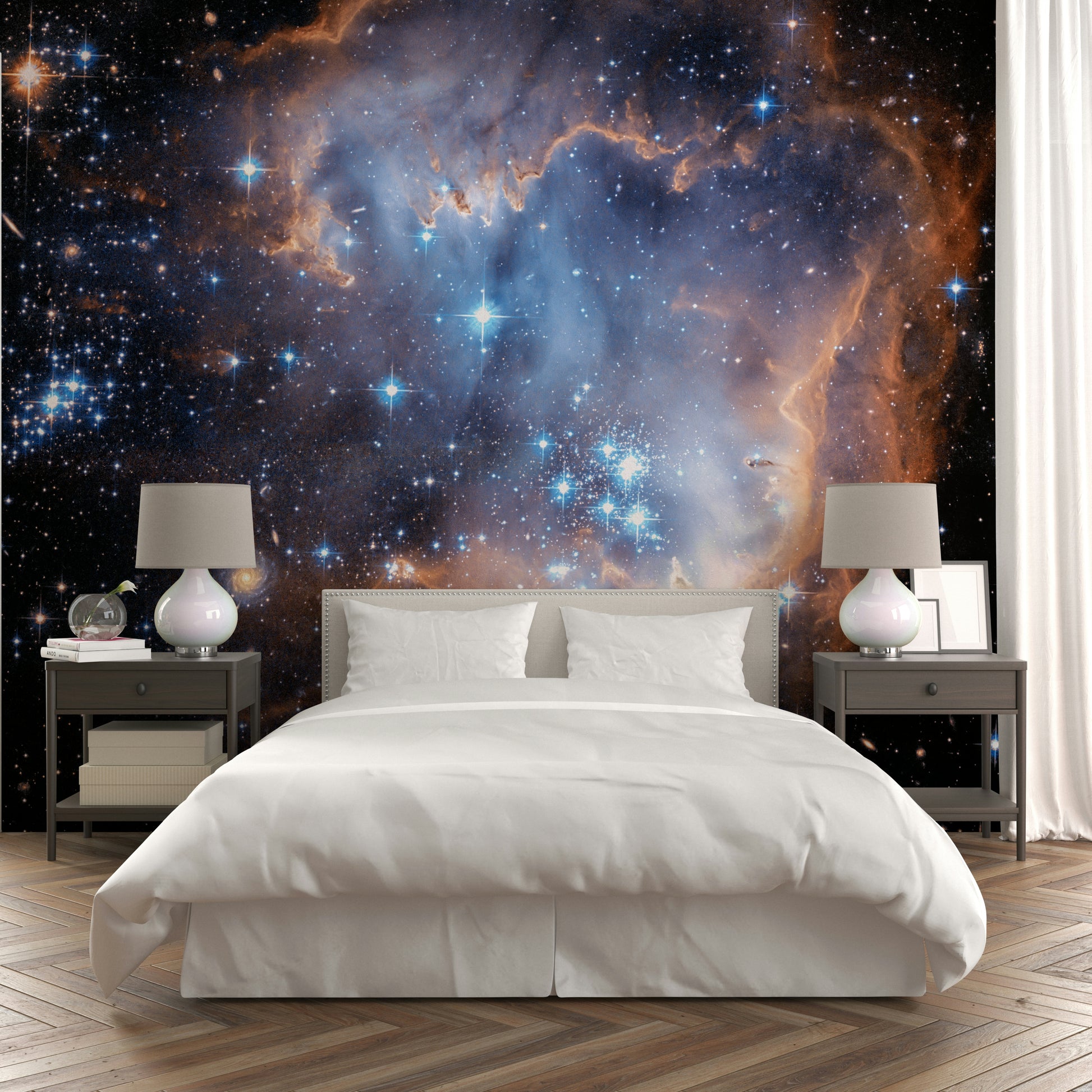 Swirling clouds of gas and dust are visible throughout.

