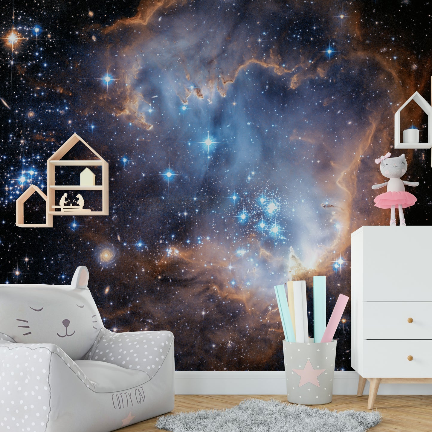 There are bright, glowing patches in the center of the nebula.

