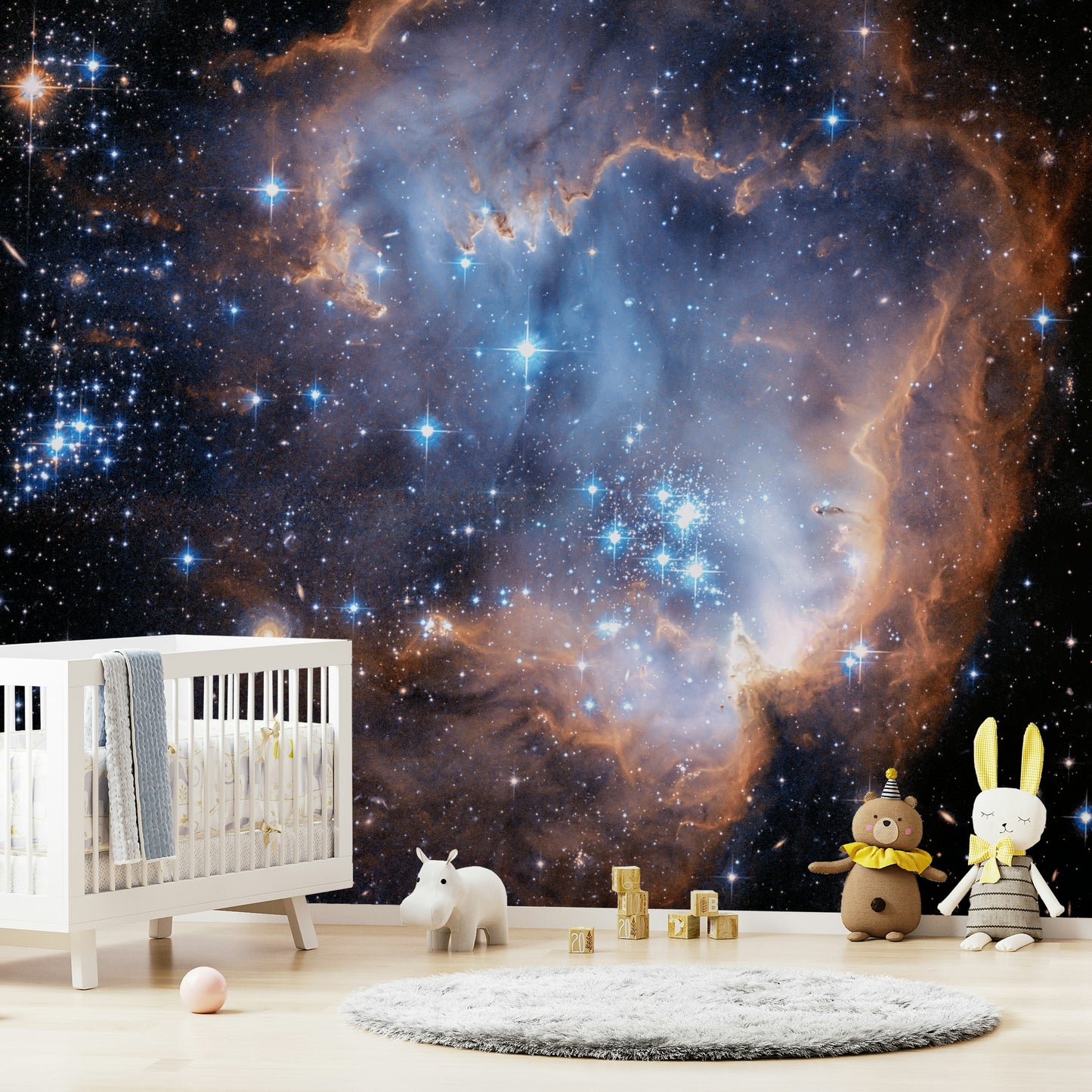 A distant view of a large cosmic nebula.

