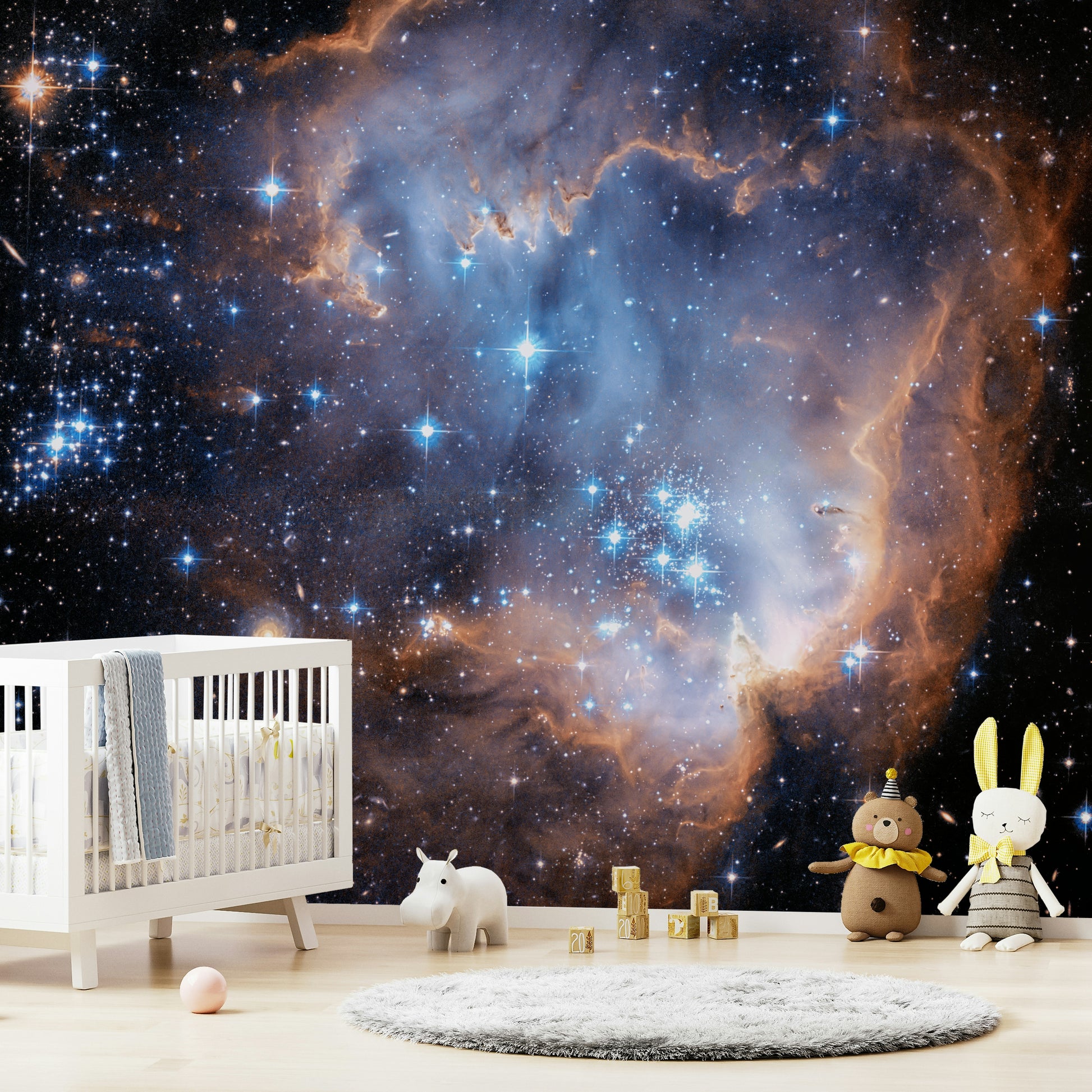 A distant view of a large cosmic nebula.

