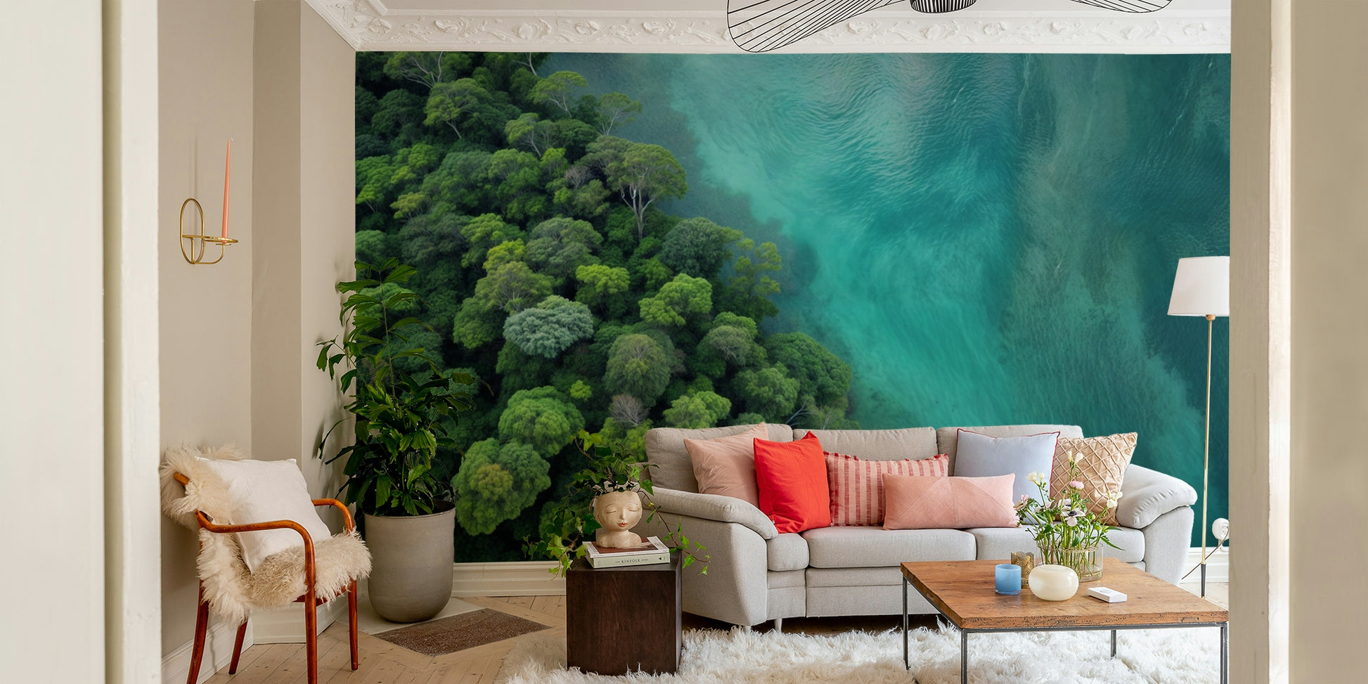 The edge where the forest meets the water is irregular.

